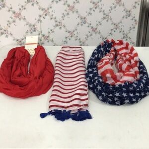 RED, WHITE & BLUE WHOOHOO! Bundle of 3 scarves for the red, white & blue!